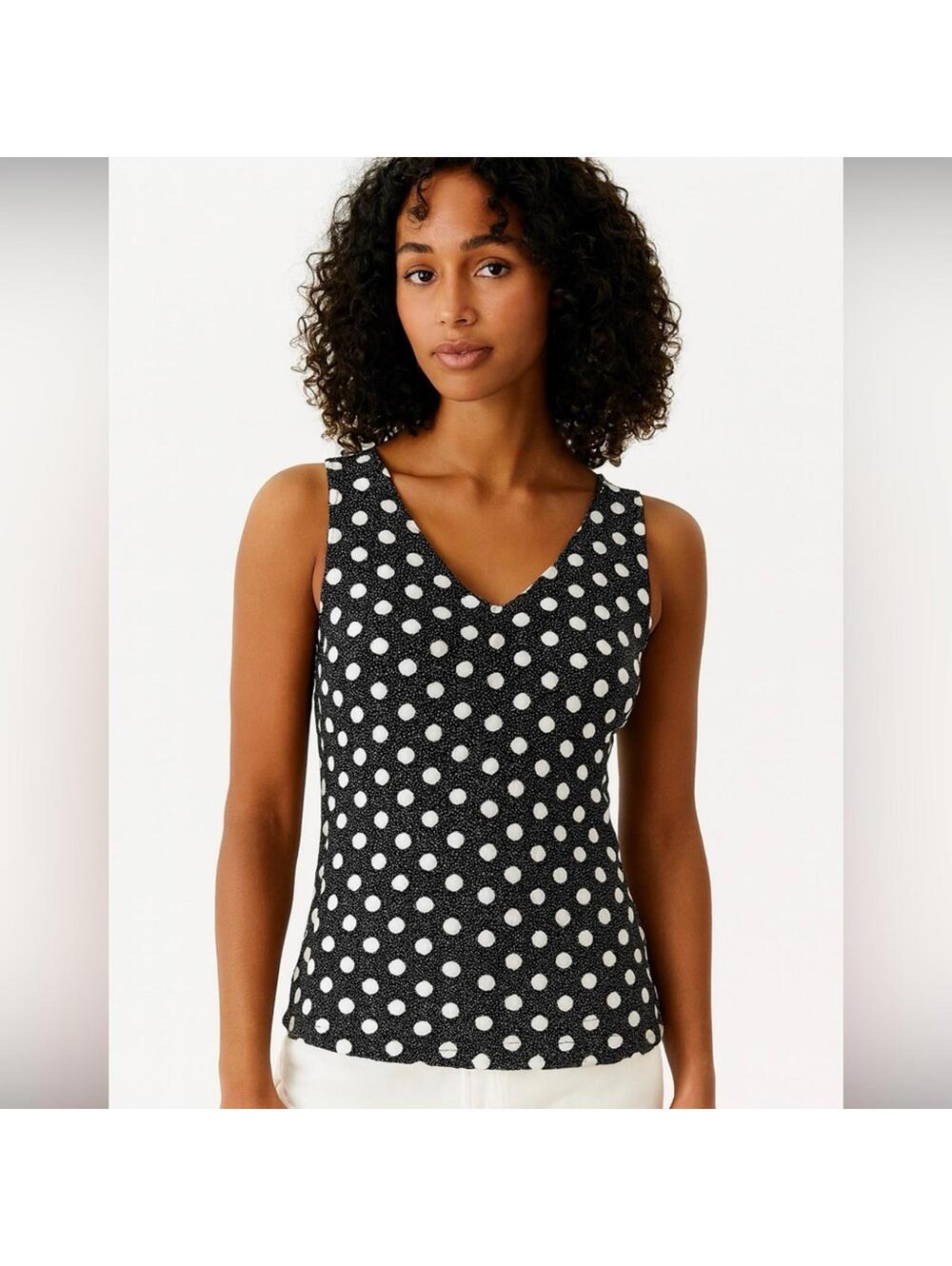 Maeve Anthropology Brand Black and White Polka Dot Tank Top